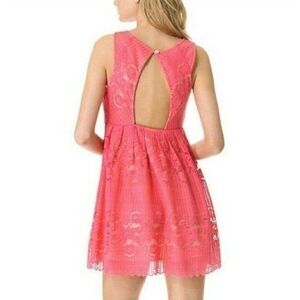 Free People Women's Rocco Floral  Lace Mini Dress Baby doll Salmon Pink Size 2